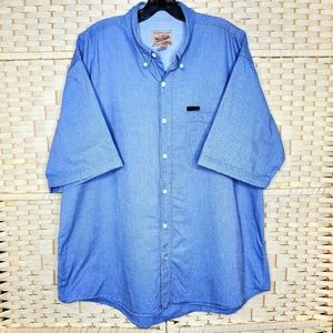 Vintage Woolrich Mens XL Short Sleeve Chambray Shirt 100% Cotton